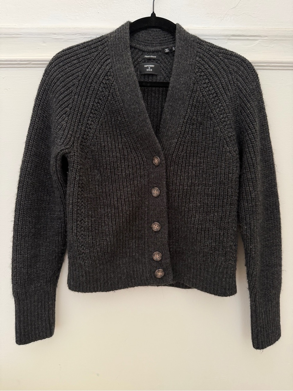 Women's Dark Gray Alpaca Blend SUPERDRY Cardigan Sweater Size 6 GD Style